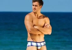 Man in blue stripe shorts